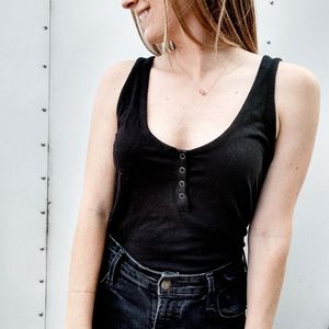Op Black Button Tank Top Swoop Neck Large